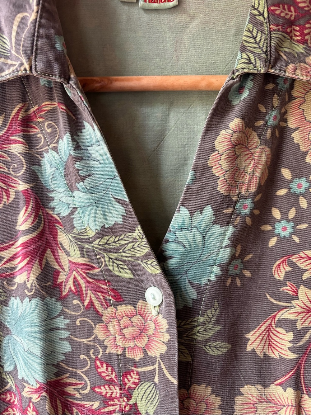 Tianello Floral Button Down Shirt M Green Boho Art Botanical Made in USA - Picture 7 of 13